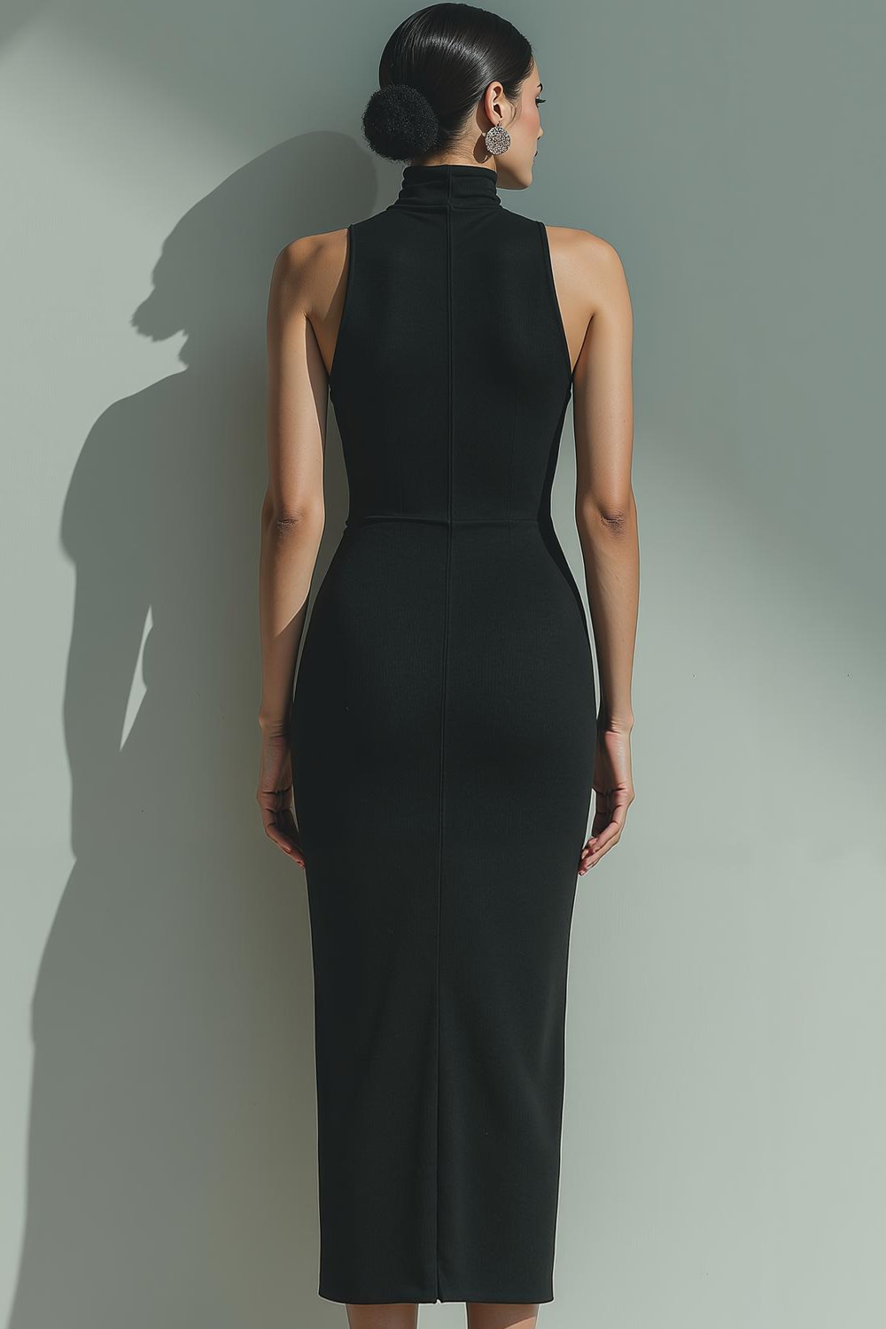 Formal Dress Black Halter Bodycon Sleeveless Midi Dress 