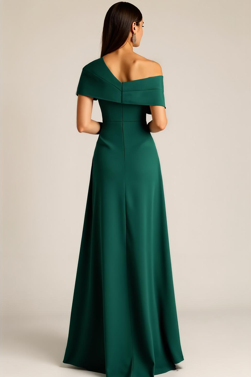 Formal Dress Dark Green One Shoulder Satin Slit Maxi Dress 