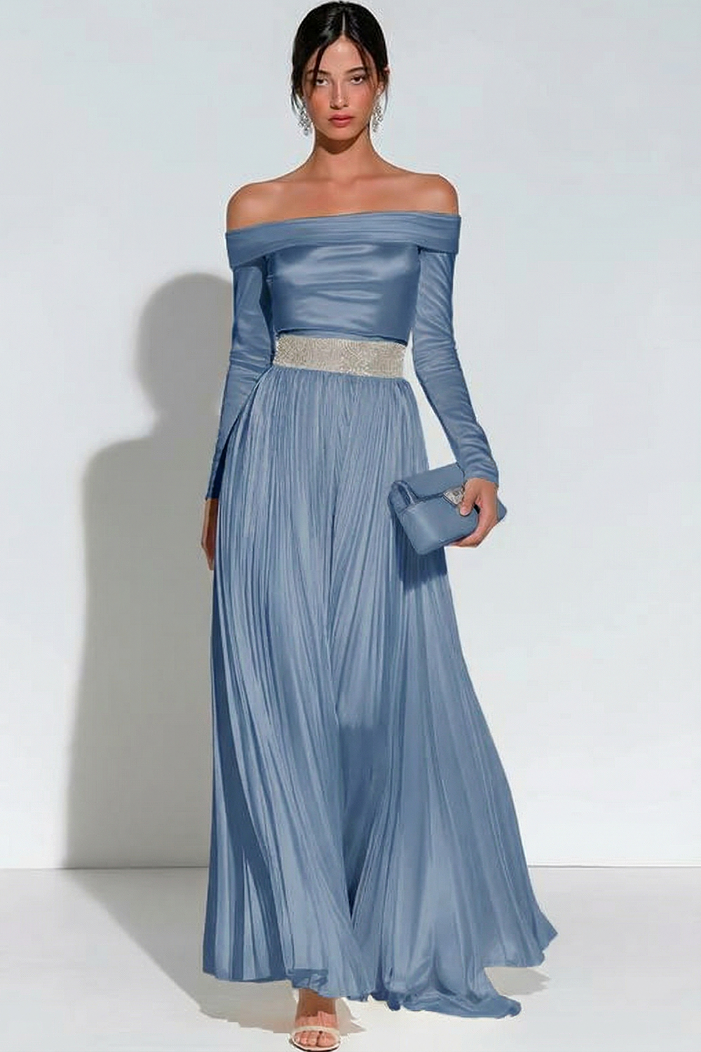 Evening Formal Dress White Off the Shoulder Pleated Satin Maxi Dress