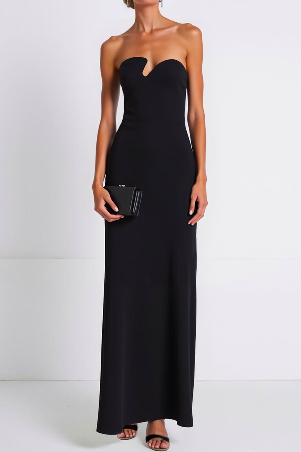 Formal Evening Dress Sheath Black Strapless Sleeveless Maxi Dress 