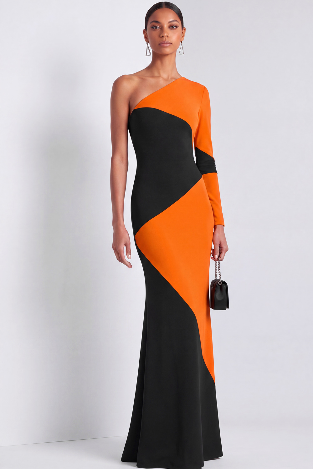 Formal Evening Dress Red One Shoulder Splicing Maxi Dress -chiclody