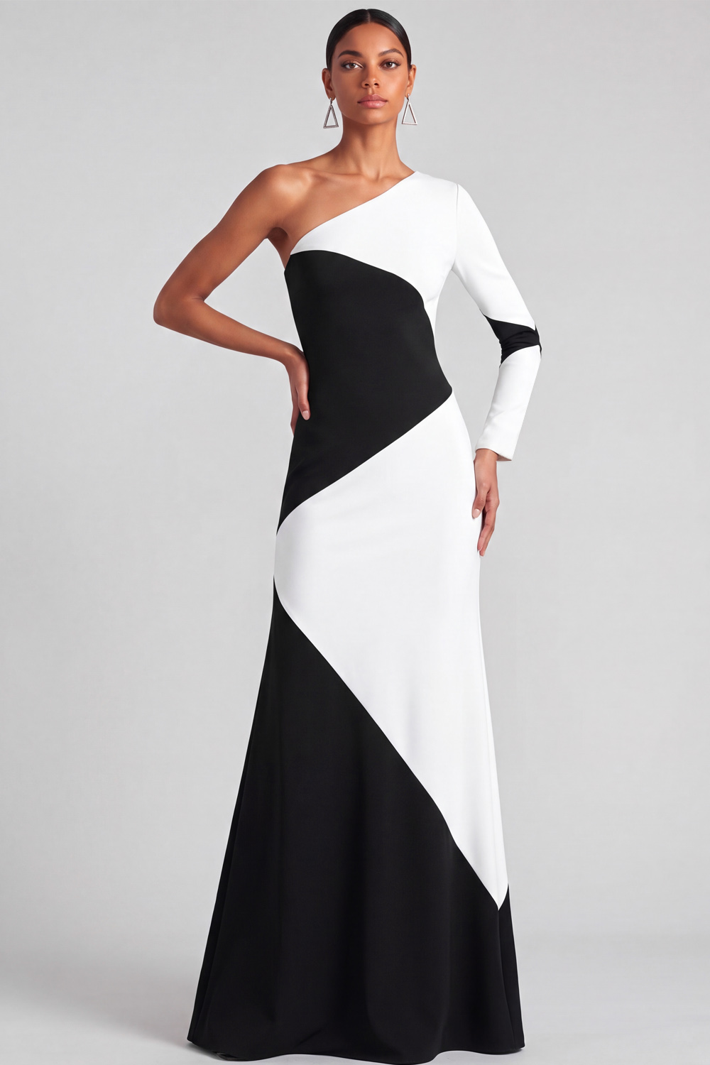 Formal Evening Dress Red One Shoulder Splicing Maxi Dress -chiclody