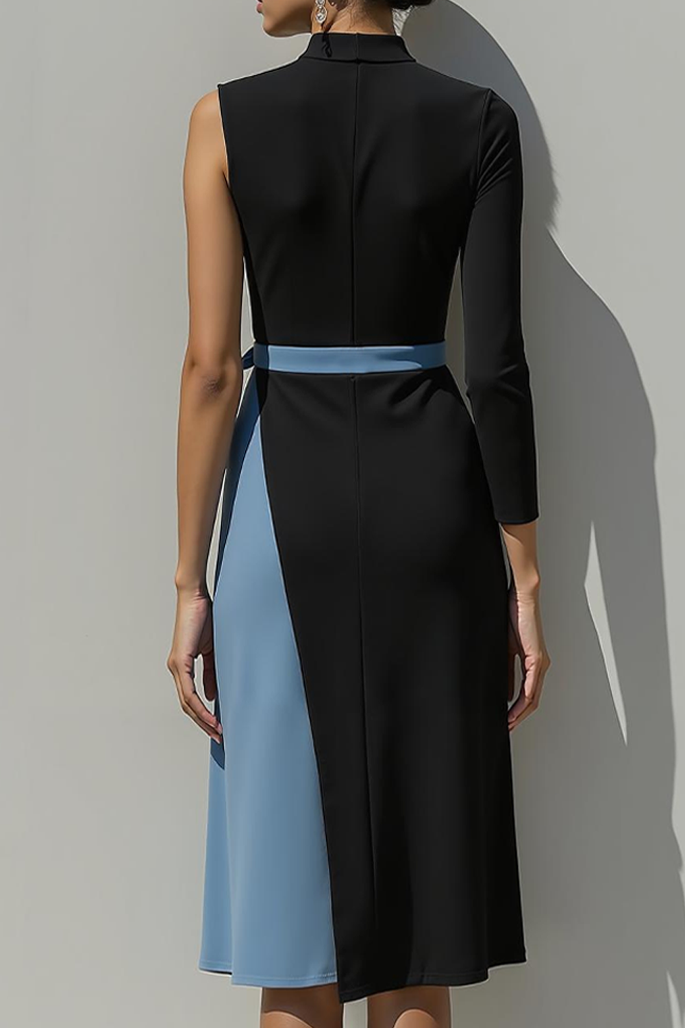 Work Dress Dusty Blue Sheath One Shoulder Knee-Length Dress