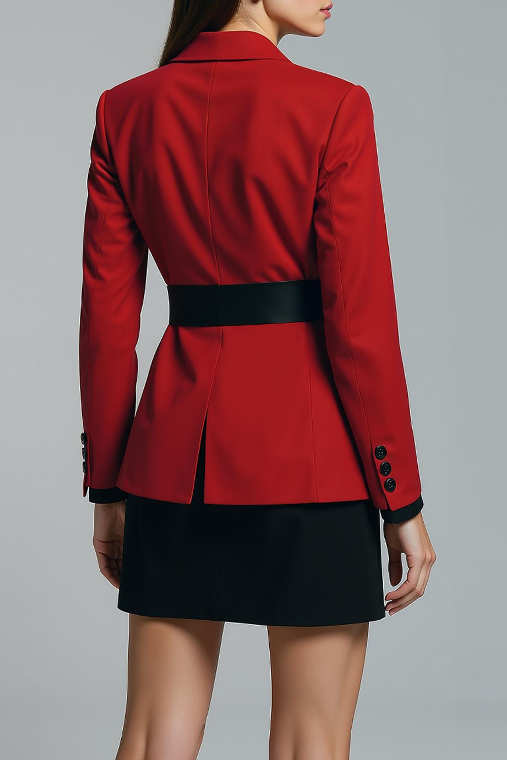 Work Formal Suit Red Lapel Long Sleeve Work Blazer with Bowknot