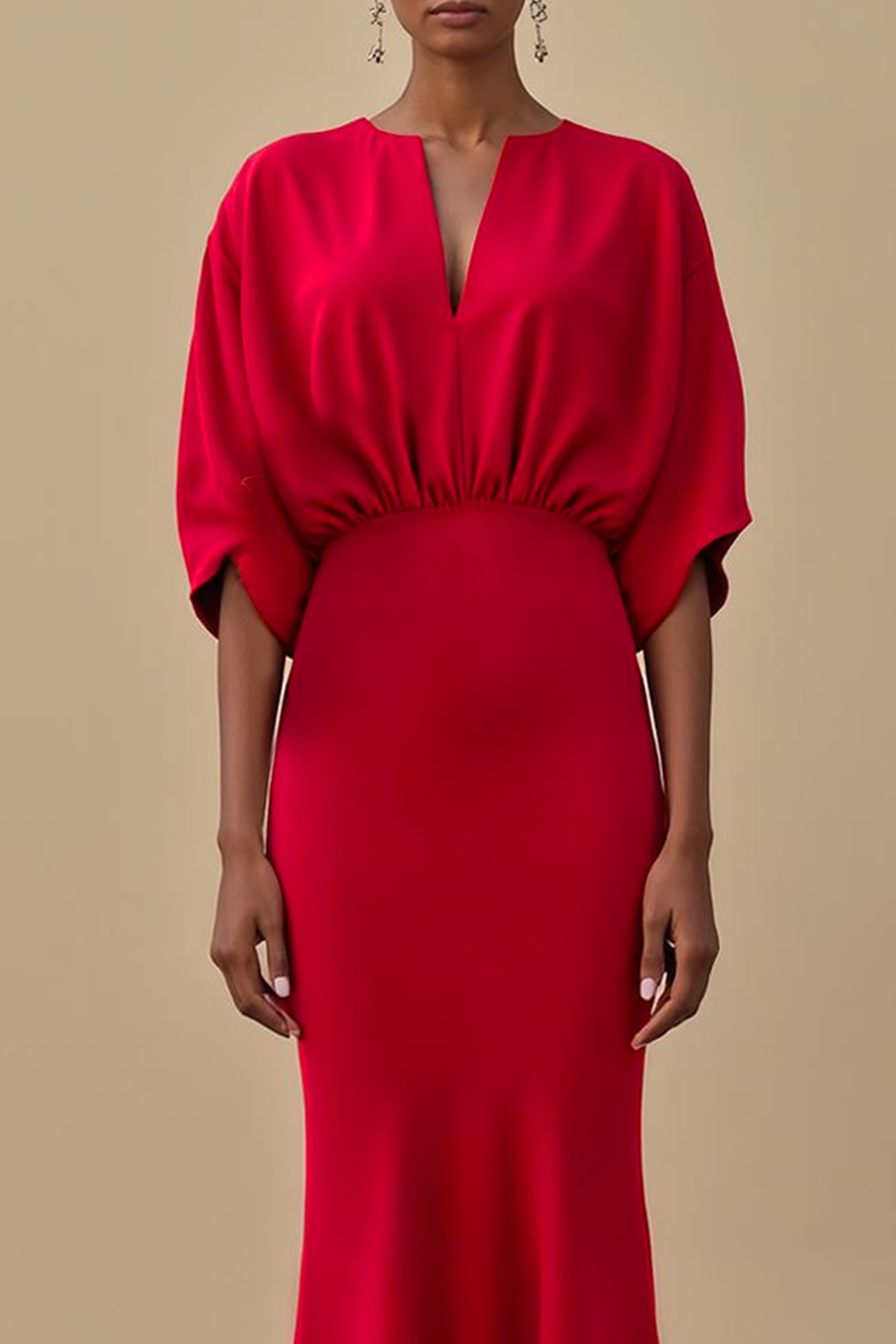 Formal Evening Dress Red Batwing Sleeve Maxi Dress 
