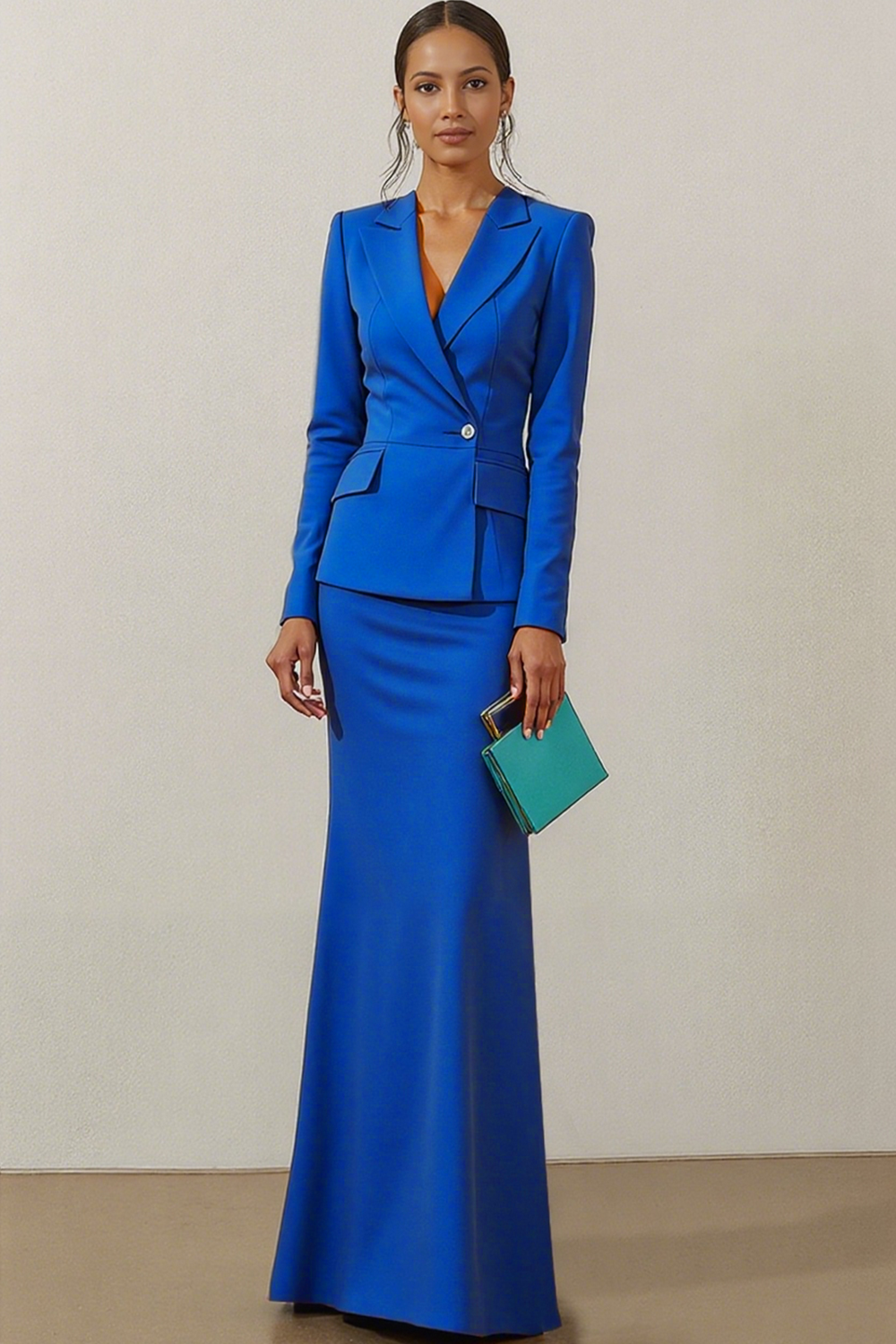 Work Suit Sets Dark Grey Lapel Long Sleeve Maxi Skirt Set