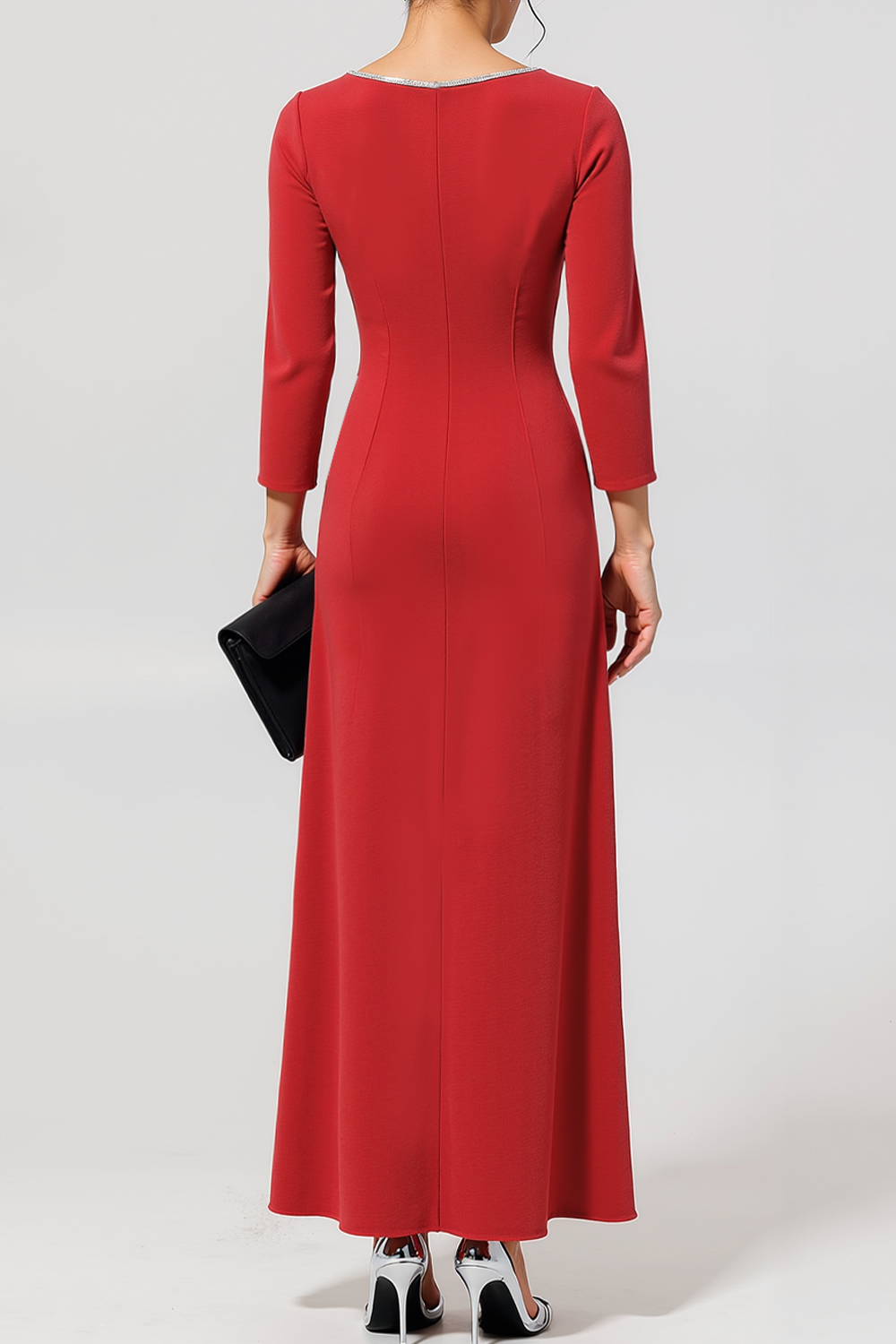 Formal Dress Red Sheath Keyhole Long Sleeve Maxi Dress 