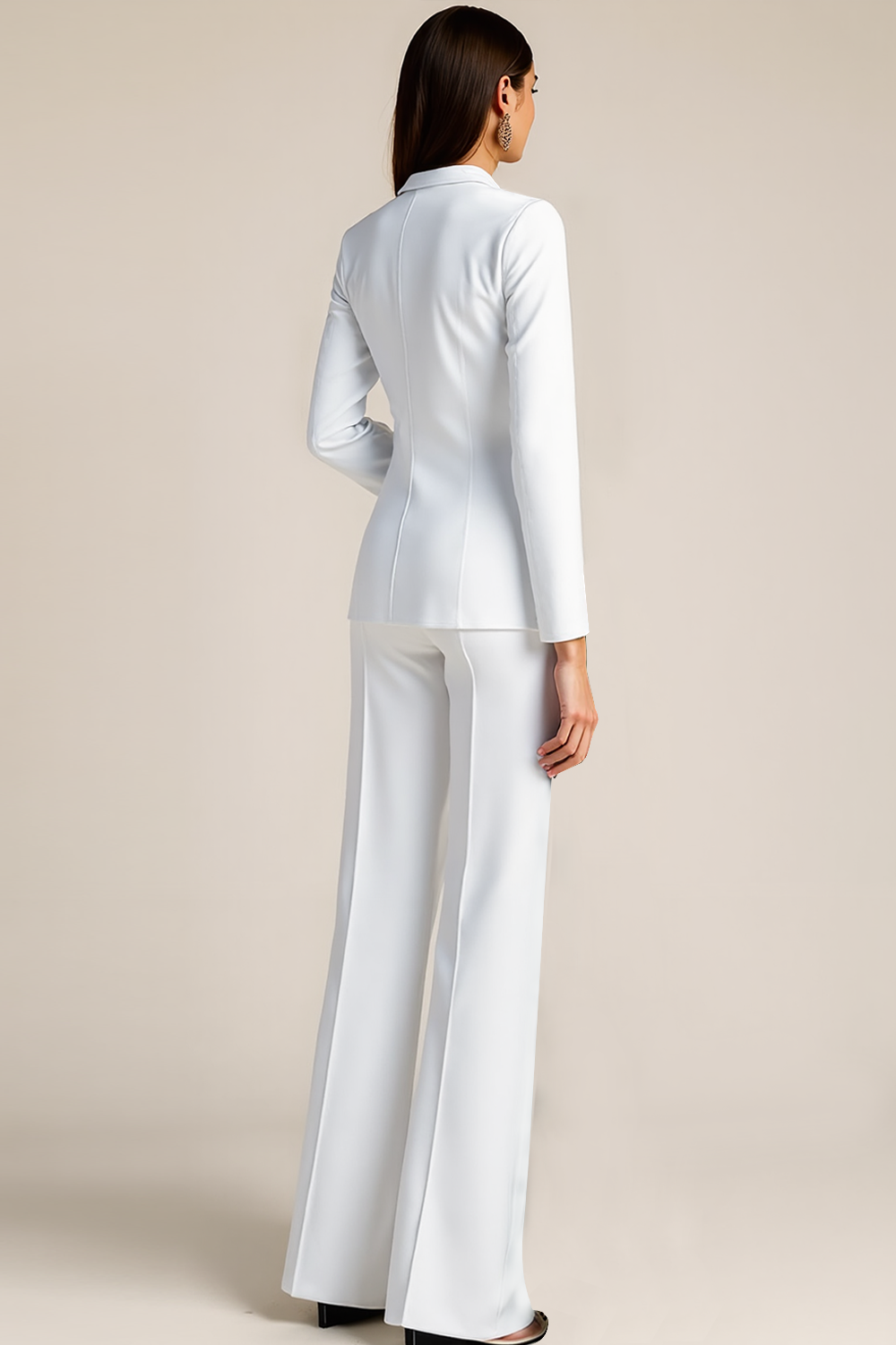 Work Blazer Suit Sets White Lapel Long Sleeve Pants Set