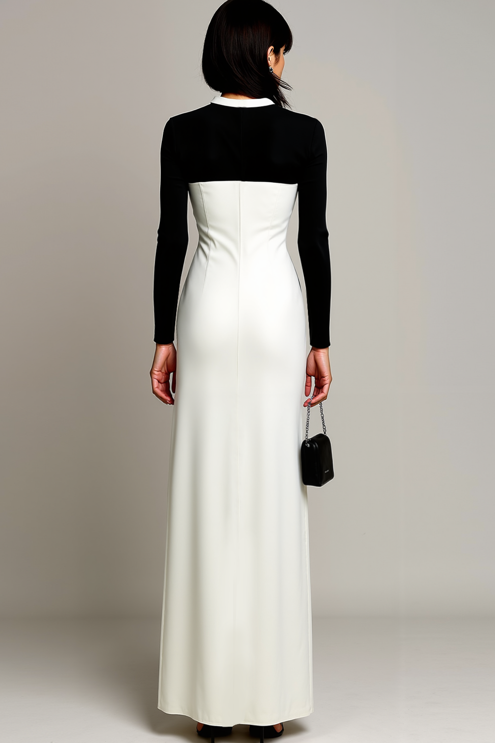 White Formal Dress Sheath Long Sleeve Maxi Dress with Slit