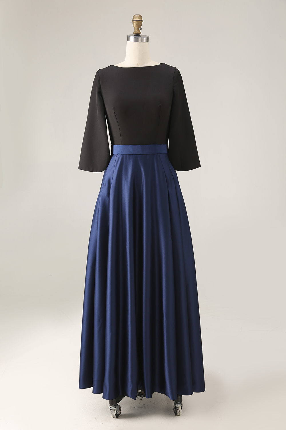 Evening Formal Dress Golden A-Line Crew Neck Satin Maxi Dress 