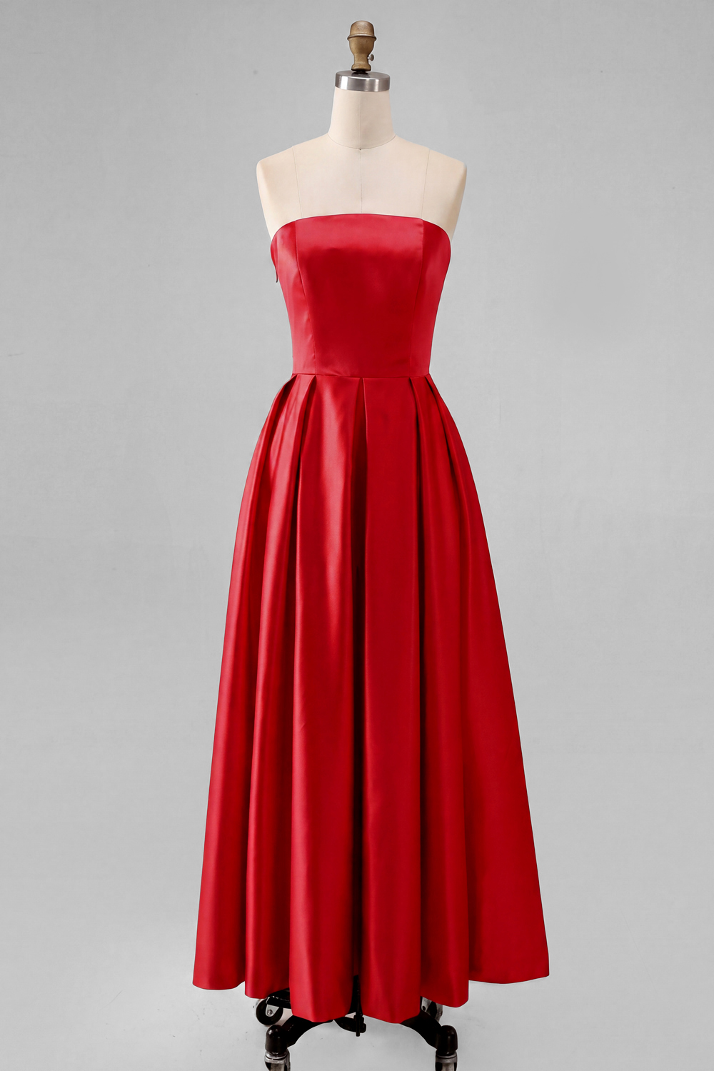Red Formal Party Dress A-Line Strapless Maxi Dress 