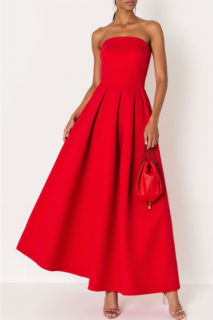Red Formal Party Dress A-Line Strapless Maxi Dress 
