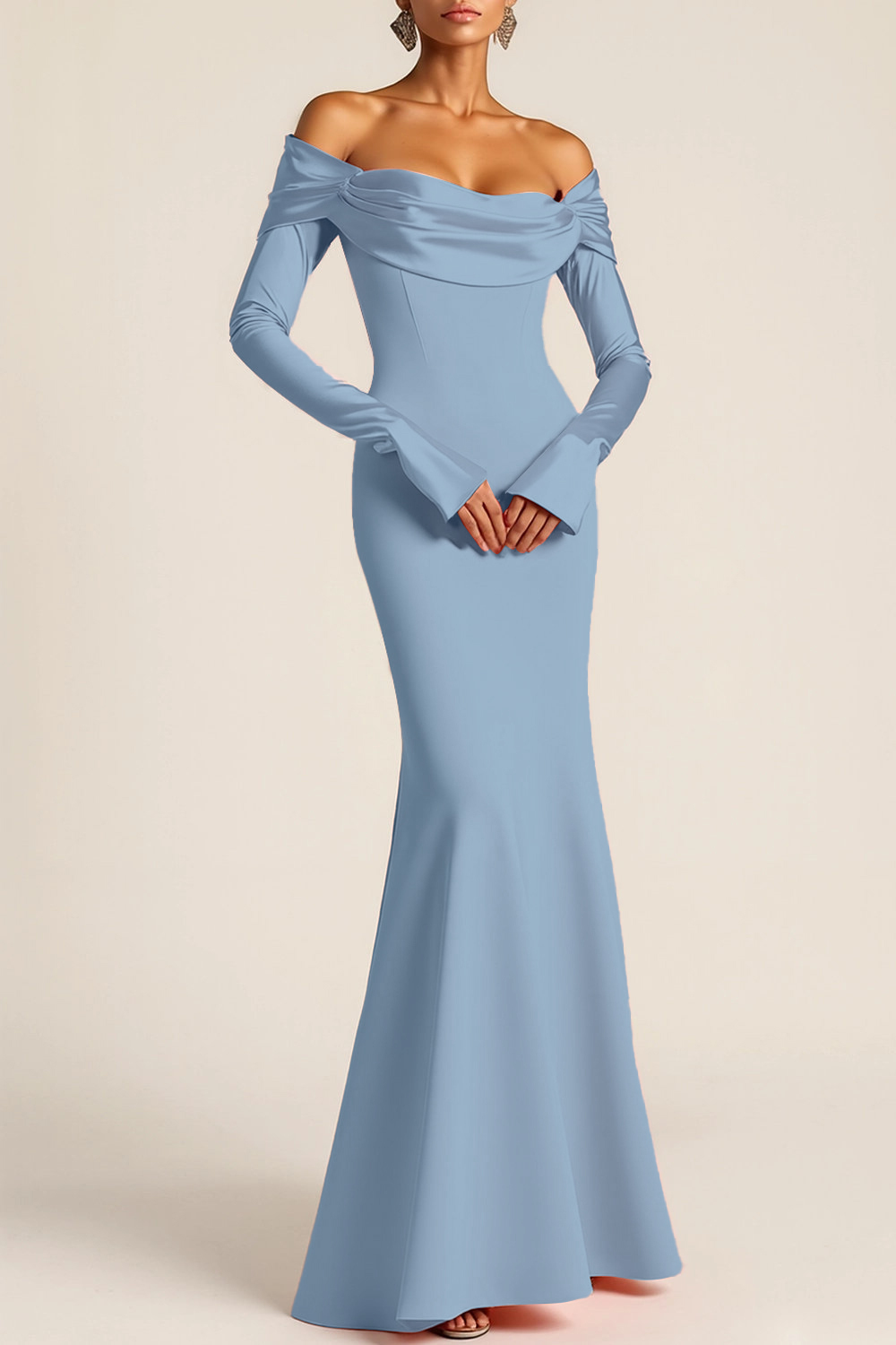 Pink Formal Dress Mermaid Off the Shoulder Satin Maxi Dress 