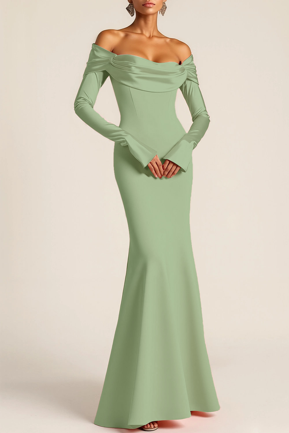 Pink Formal Dress Mermaid Off the Shoulder Satin Maxi Dress 