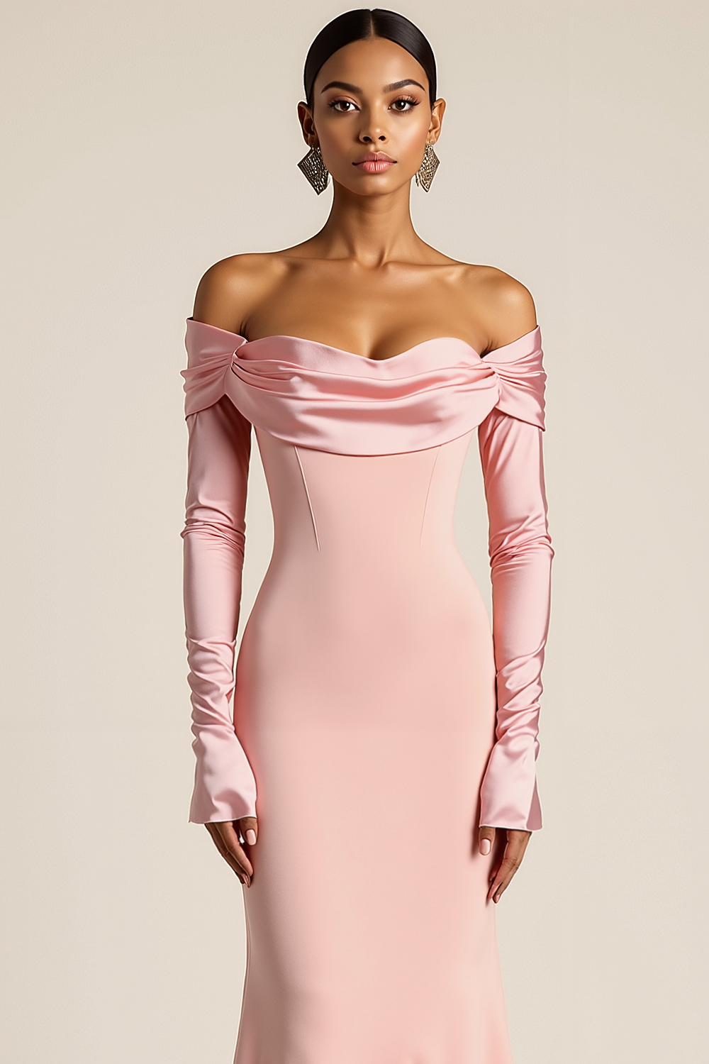 Pink Formal Dress Mermaid Off the Shoulder Satin Maxi Dress 