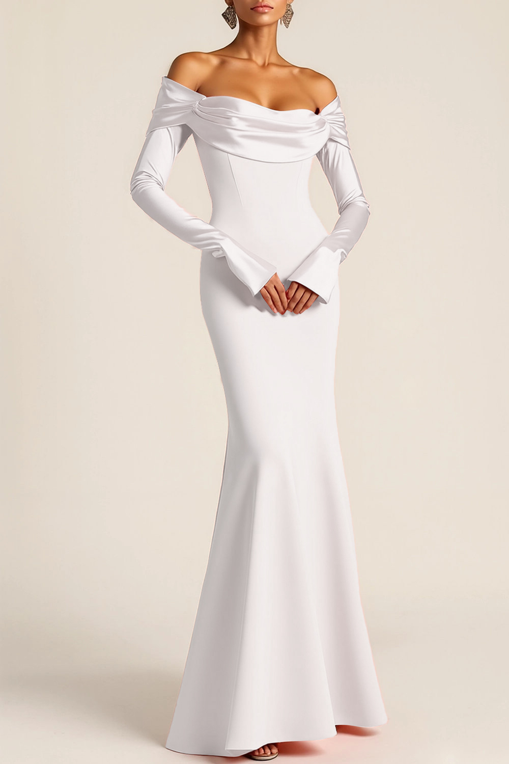 Pink Formal Dress Mermaid Off the Shoulder Satin Maxi Dress 