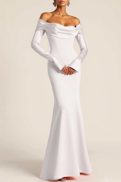 Pink Formal Dress Mermaid Off the Shoulder Satin Maxi Dress 