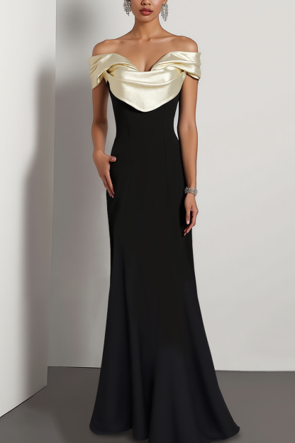Black Formal Dress Mermaid Off the Shoulder Satin Maxi Dress 