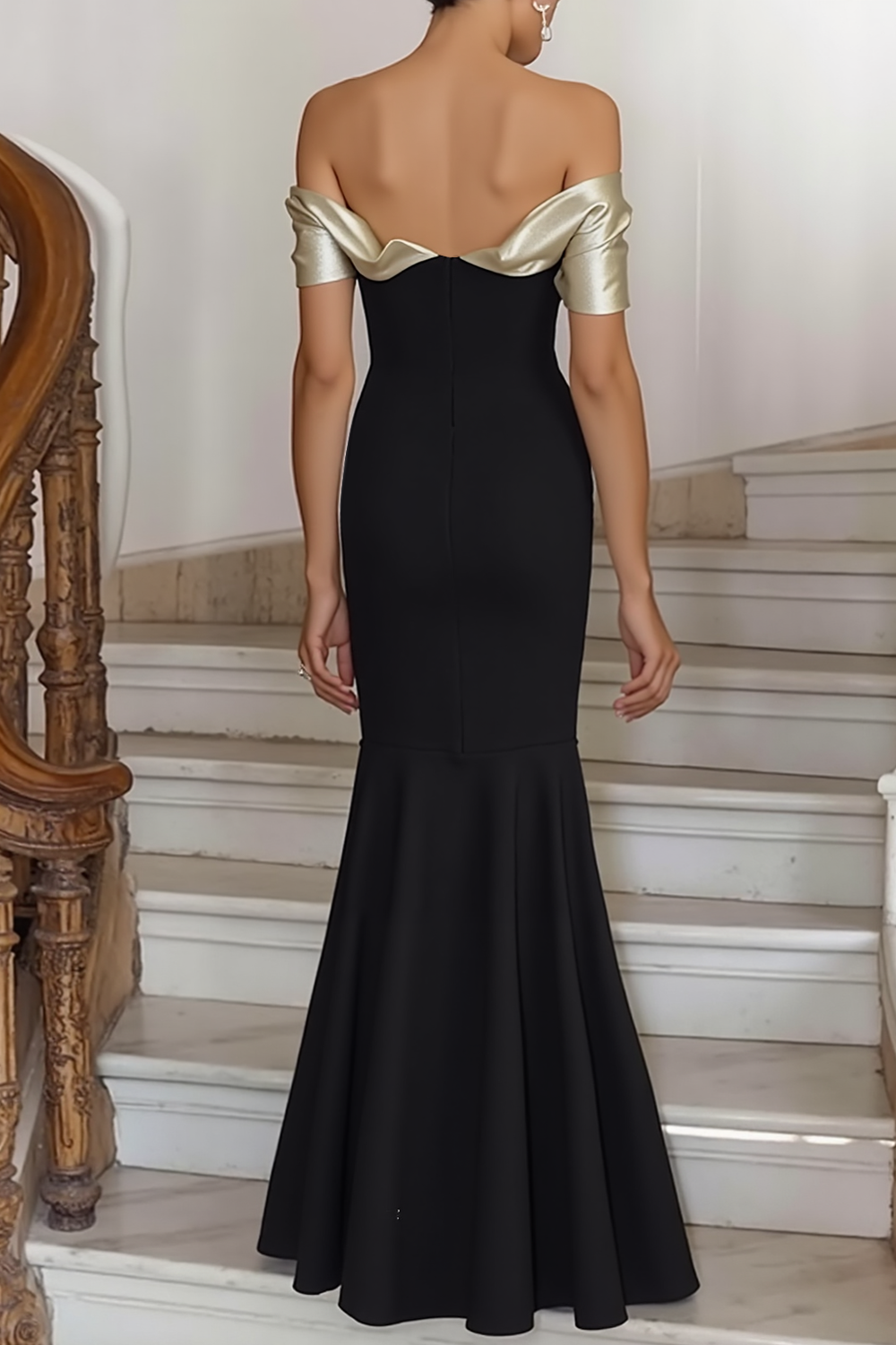 Black Formal Dress Mermaid Off the Shoulder Satin Maxi Dress 