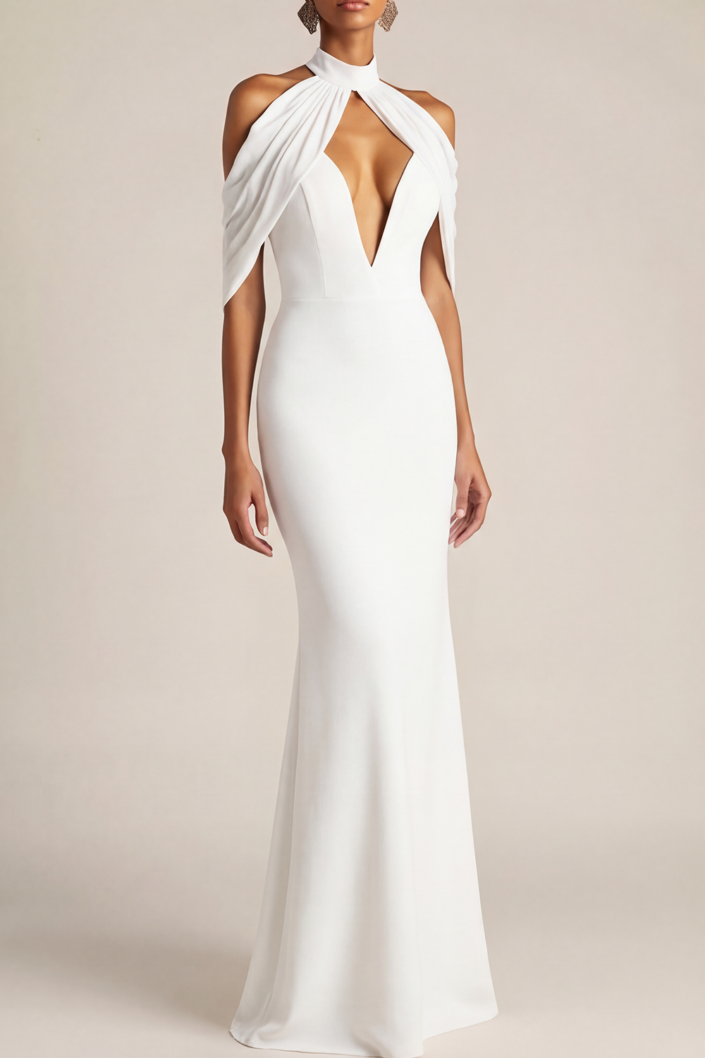 Formal Evening Dress Black Halter Cold Shoulder Maxi Dress