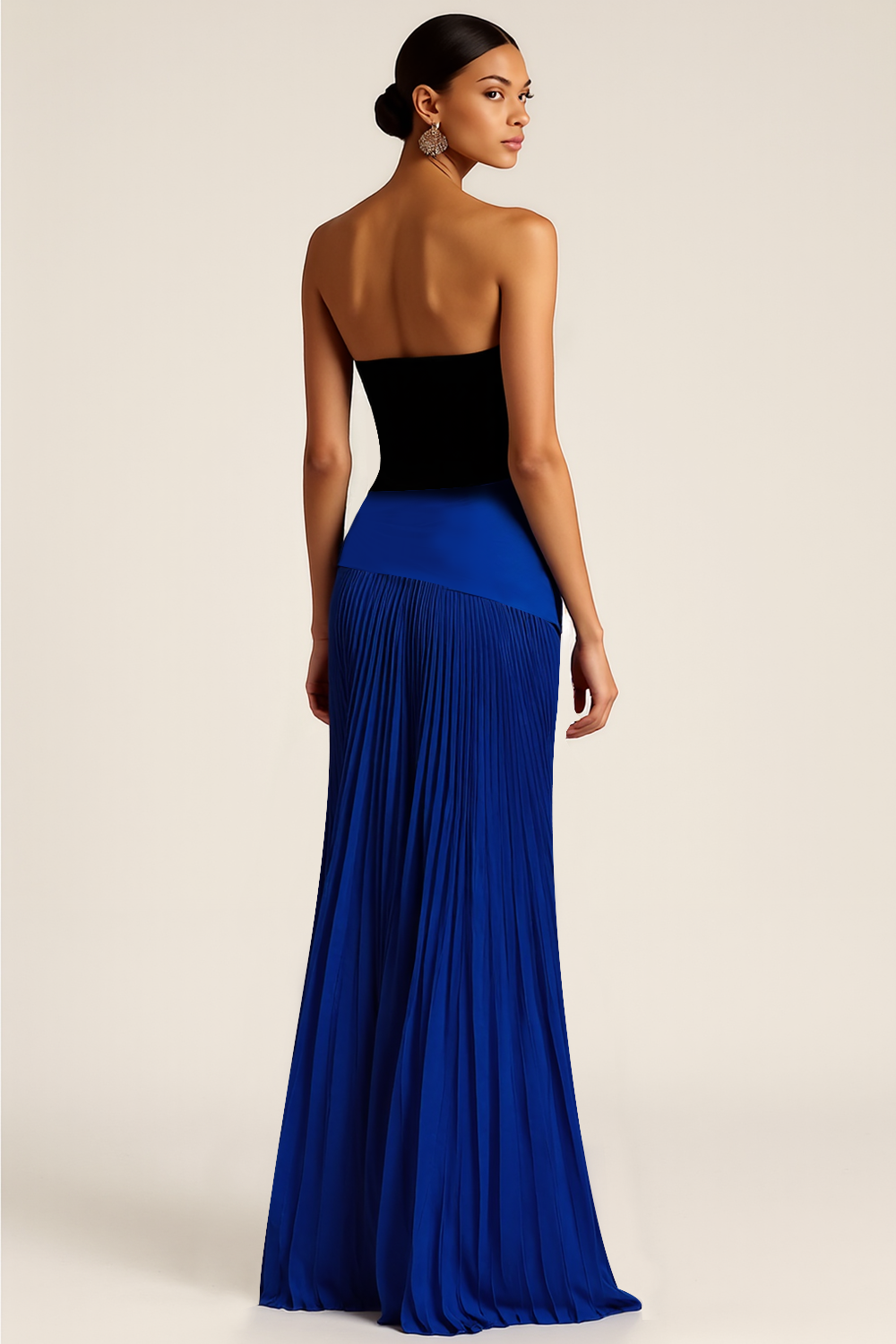Royal Blue Formal Dress Sheath Strapless Pleated Maxi Dress 
