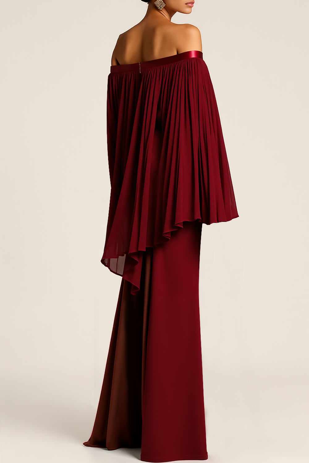 Formal Evening Dress Burgundy Sheath Off the Shoulder Chiffon Maxi Dress