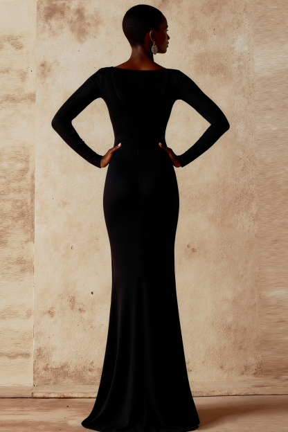 Formal Evening Dress Black Sheath Long Sleeve Maxi Dress 