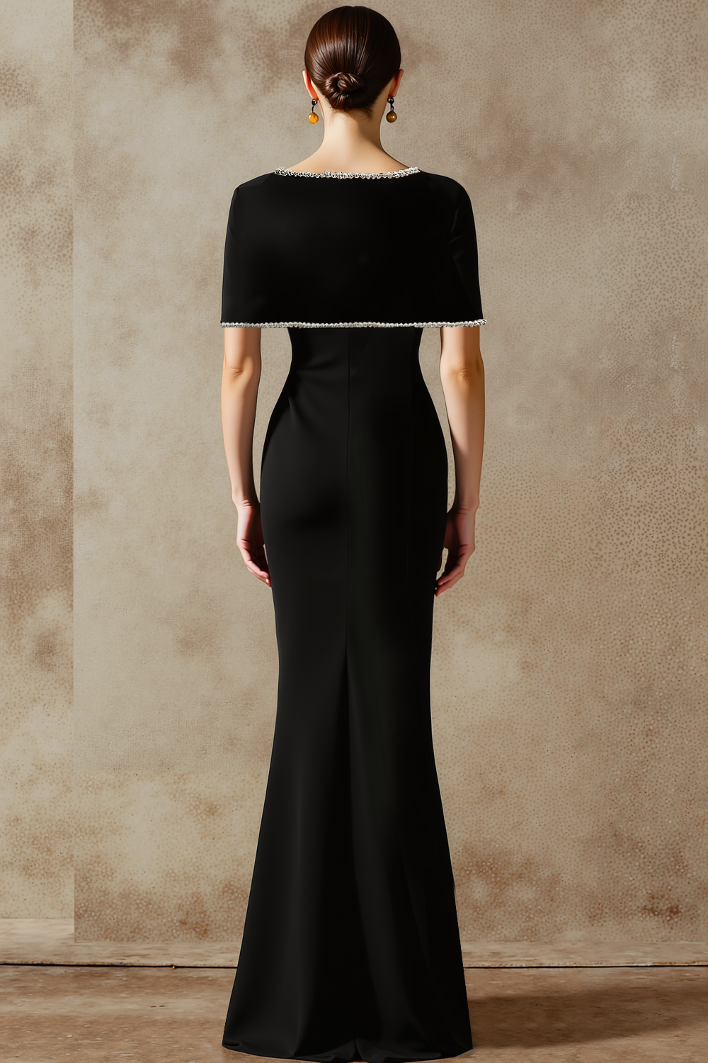Black Formal Evening Dress Mermaid Cape Maxi Dress 