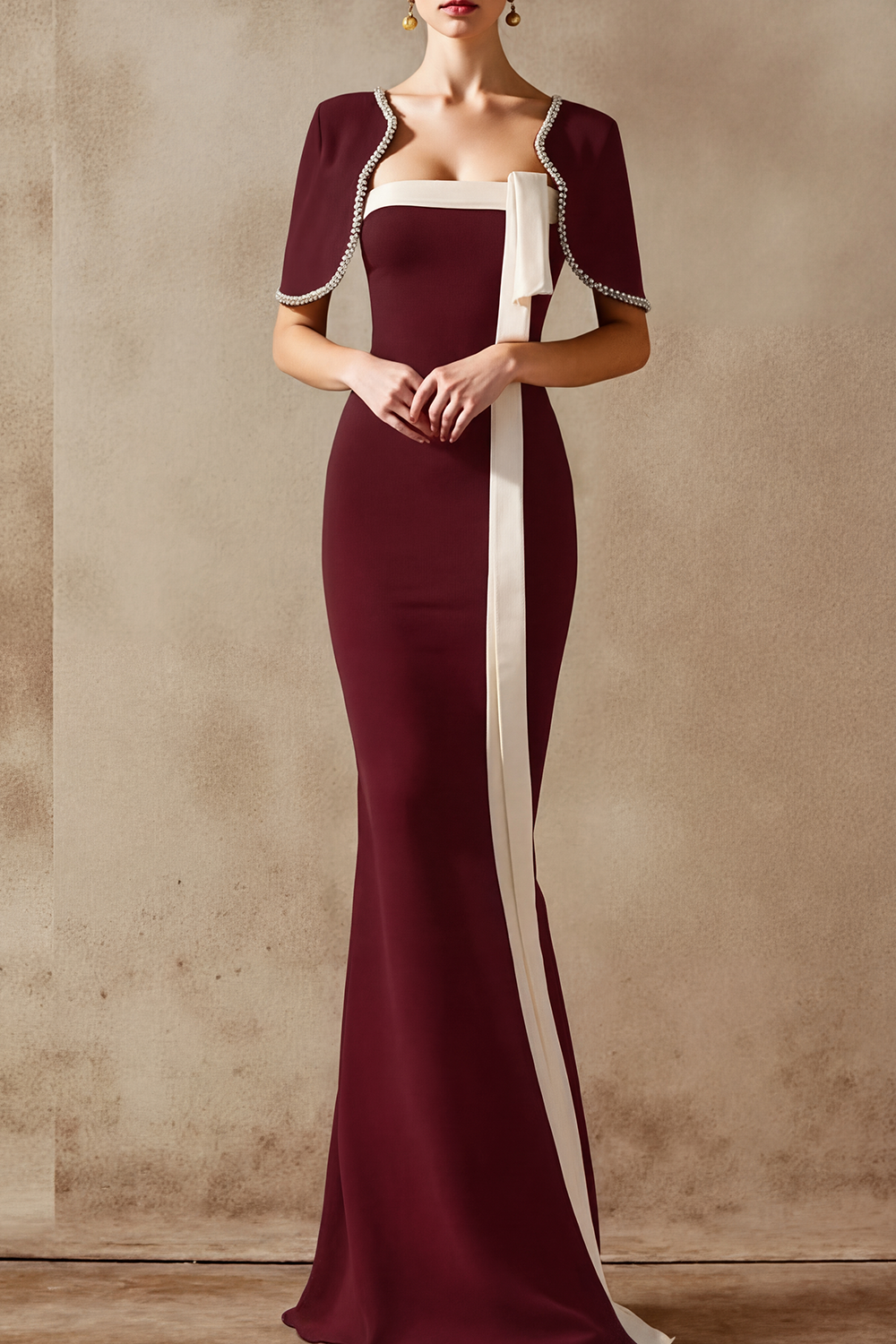 Black Formal Evening Dress Mermaid Cape Maxi Dress 