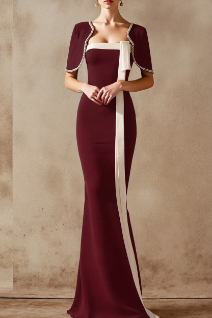 Black Formal Evening Dress Mermaid Cape Maxi Dress 