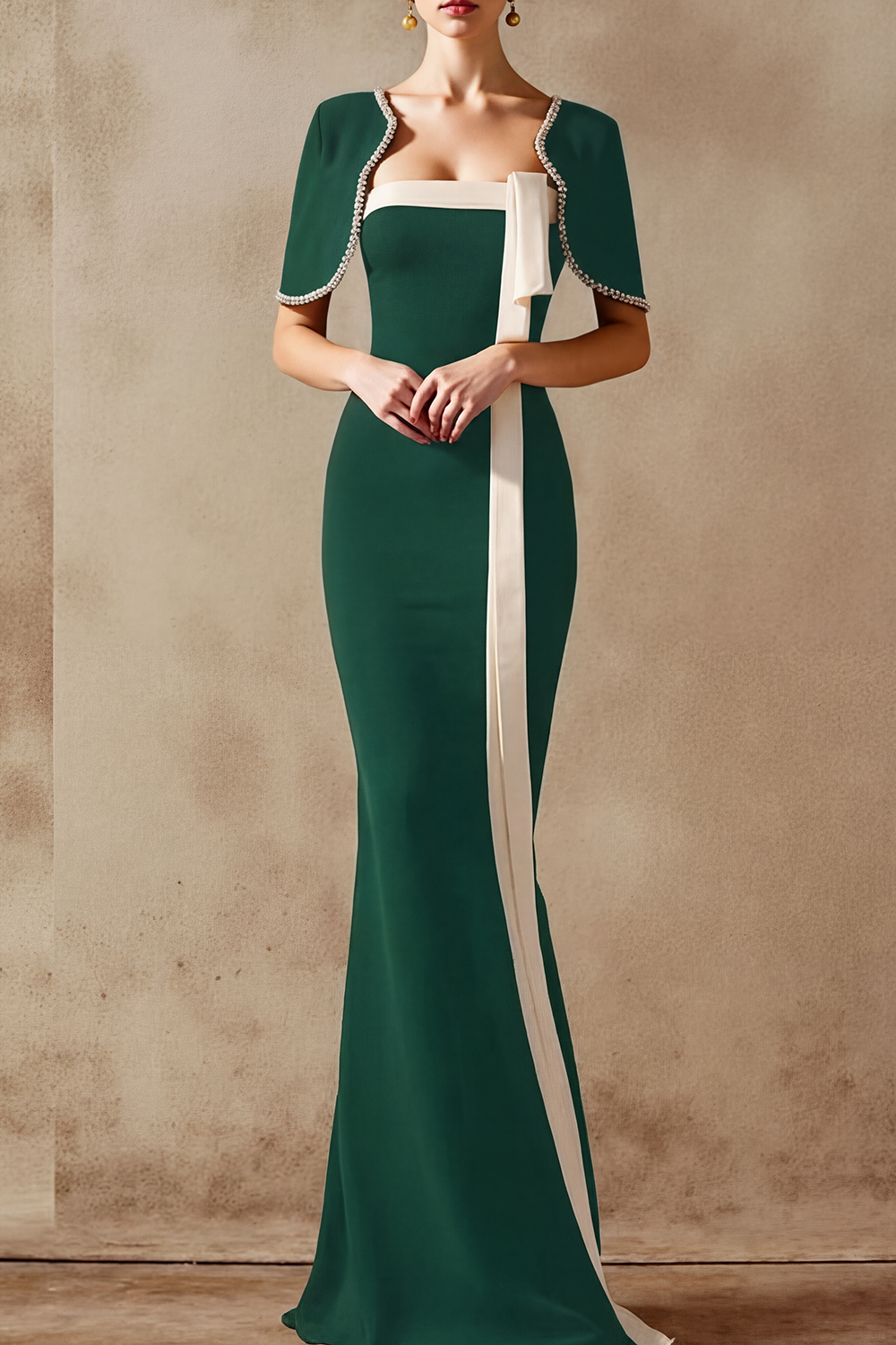 Black Formal Evening Dress Mermaid Cape Maxi Dress 