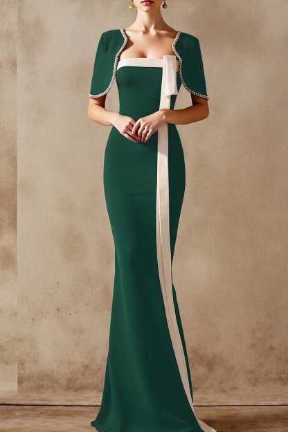 Black Formal Evening Dress Mermaid Cape Maxi Dress 