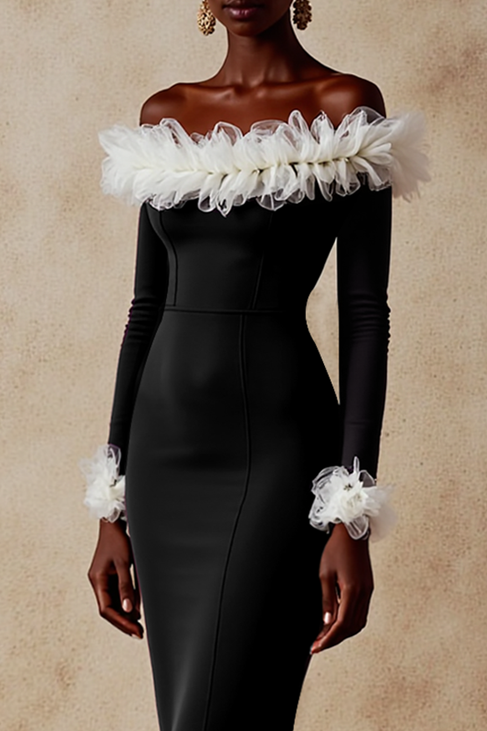  Formal Dress Black Mermaid Off the Shoulder Flowers Maxi Dress 