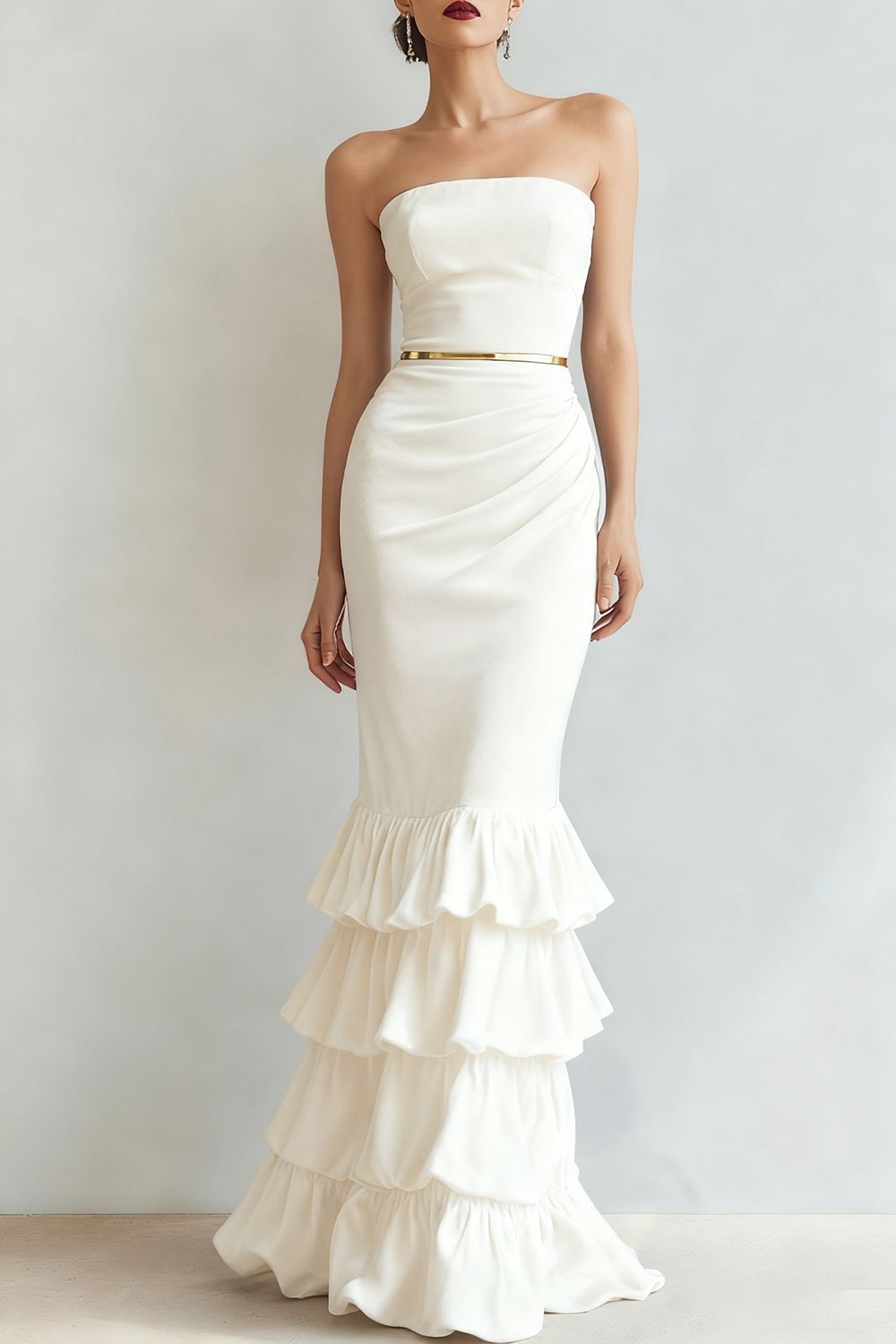  Formal Dress Mermaid Navy Strapless Tiered Velvet Maxi Dress 