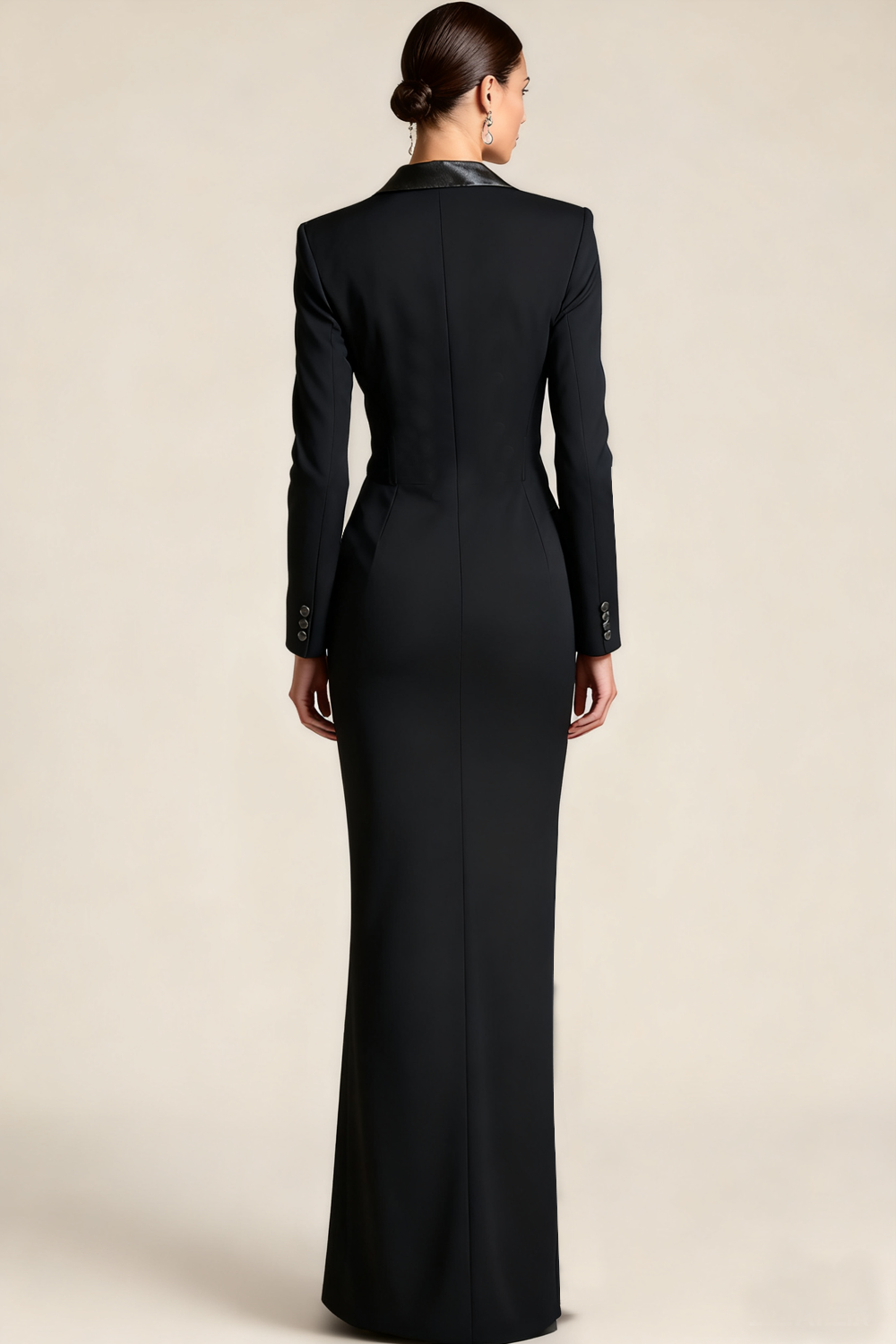  Formal Dress Black Sheath Lapel Long Sleeve Maxi Dress with Slit