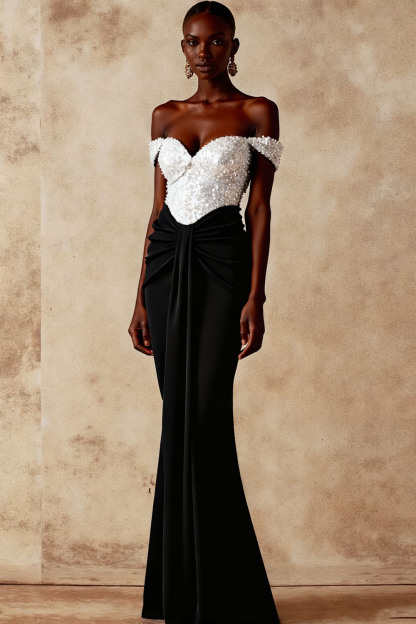 Evening Formal Dress Golden Off the Shoulder Sequin Maxi Dress 