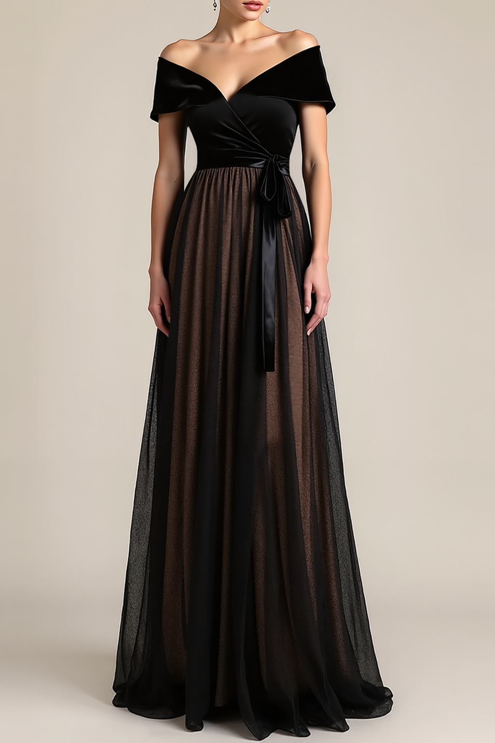 Evening Formal Dress Black A-Line Off the Shoulder Velvet Maxi Dress