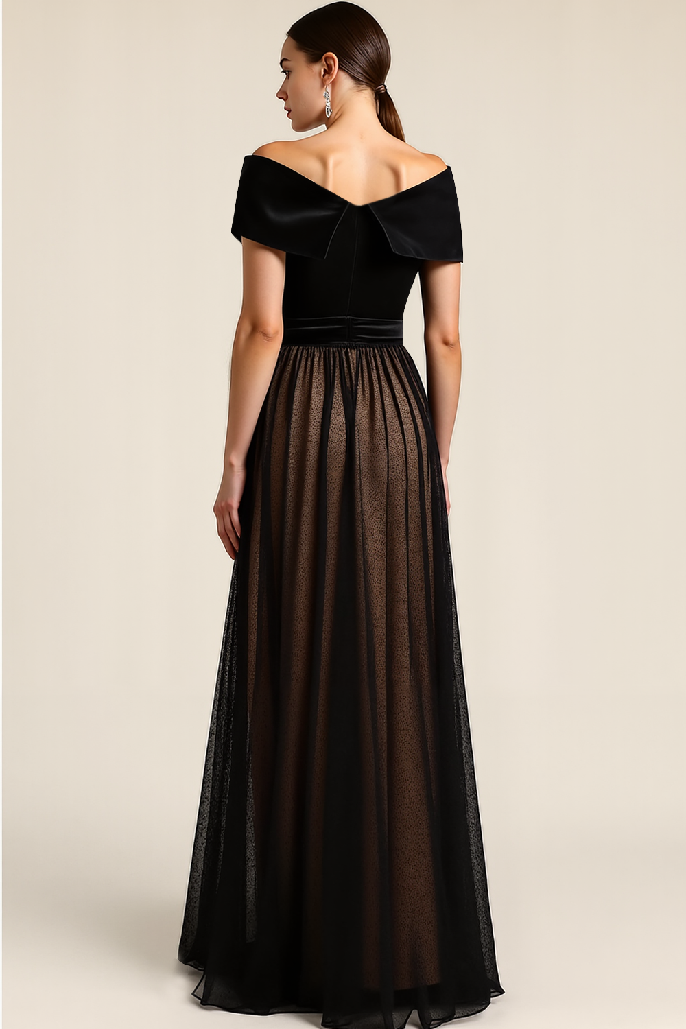 Evening Formal Dress Black A-Line Off the Shoulder Velvet Maxi Dress 
