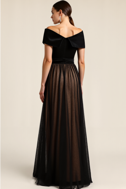 Evening Formal Dress Black A-Line Off the Shoulder Velvet Maxi Dress 