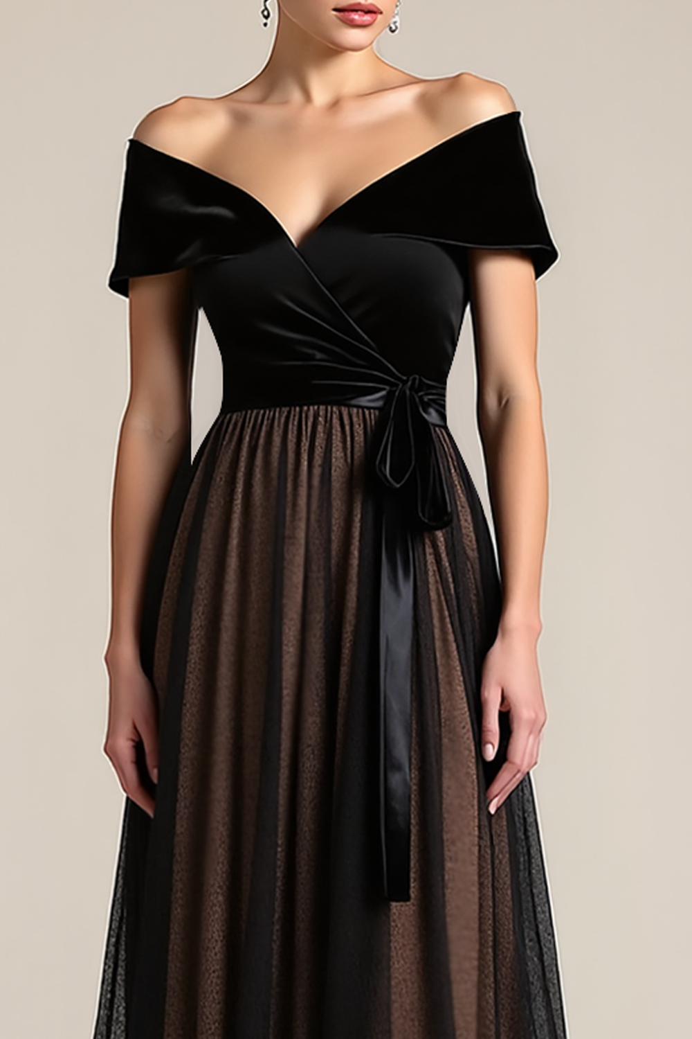 Evening Formal Dress Black A-Line Off the Shoulder Velvet Maxi Dress 