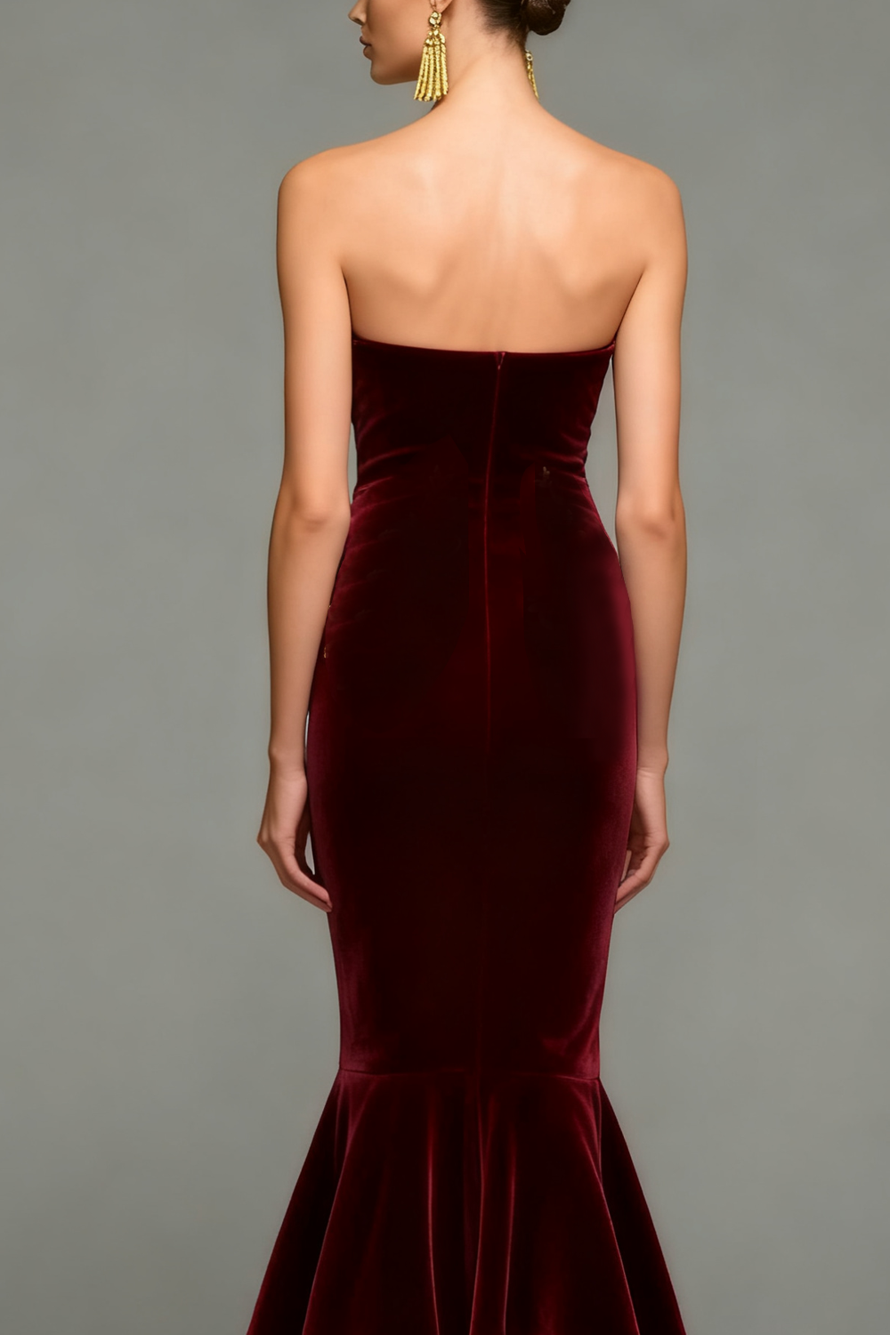 Formal Dress Burgundy Mermaid Off the Shoulder Printed Velvet Maxi Dress