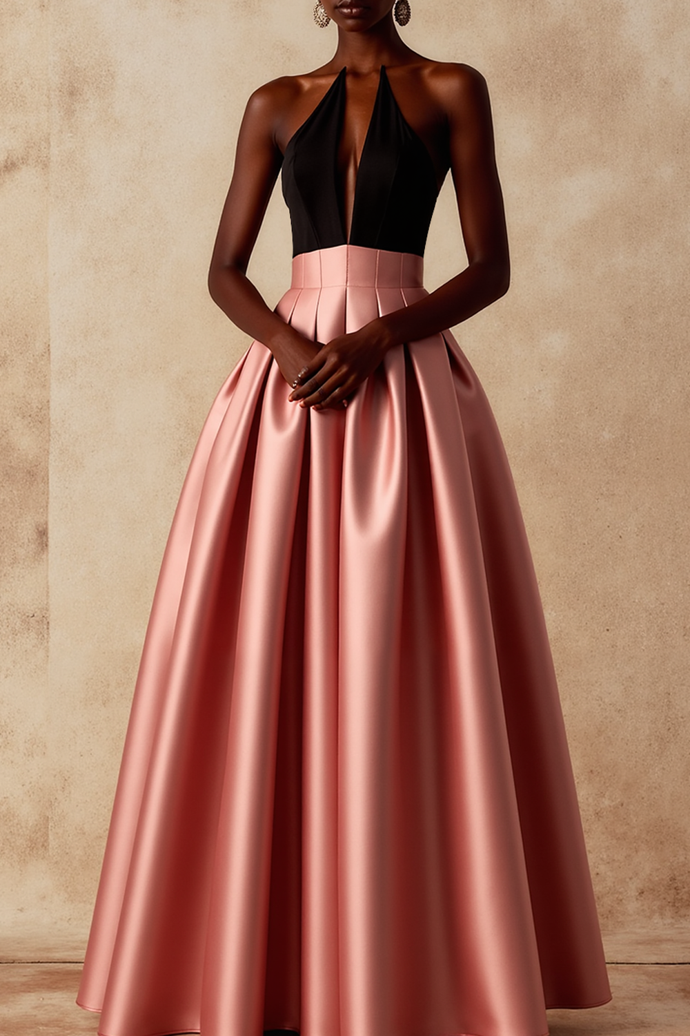 Vintage Rose Formal Evening Dress A-Line Strapless Satin Maxi Dress