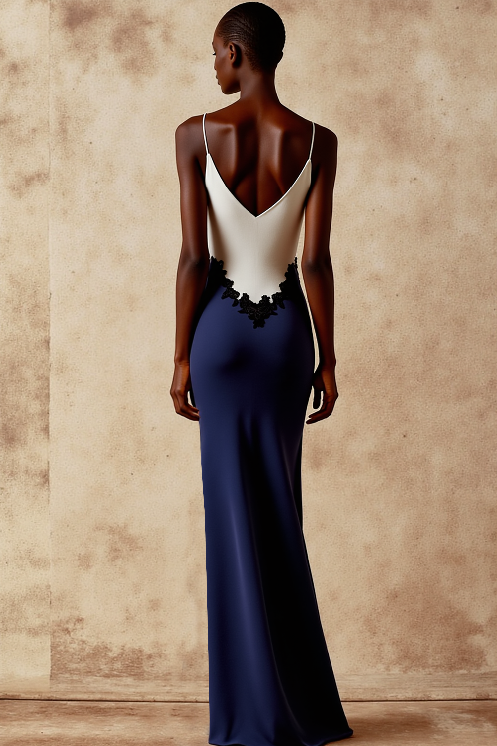 Evening Formal Dress Navy Sheath Spaghetti Straps Maxi Dress 