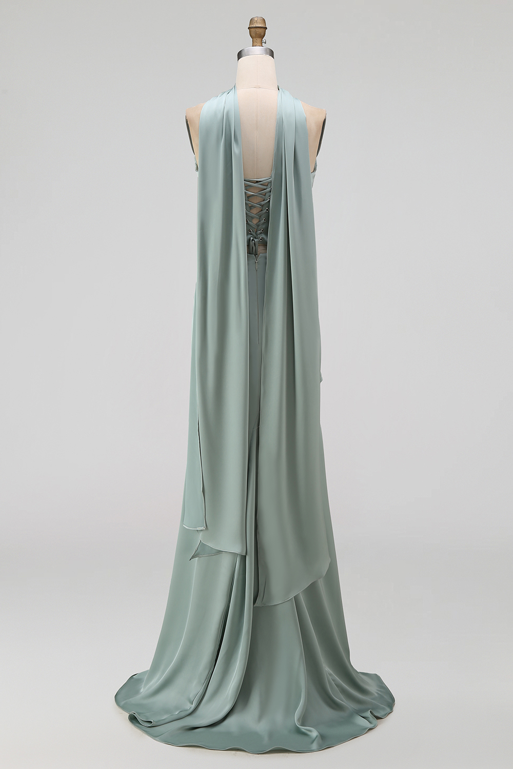 Evening Formal Dress Black Strapless Satin Maxi Dress with Scarf