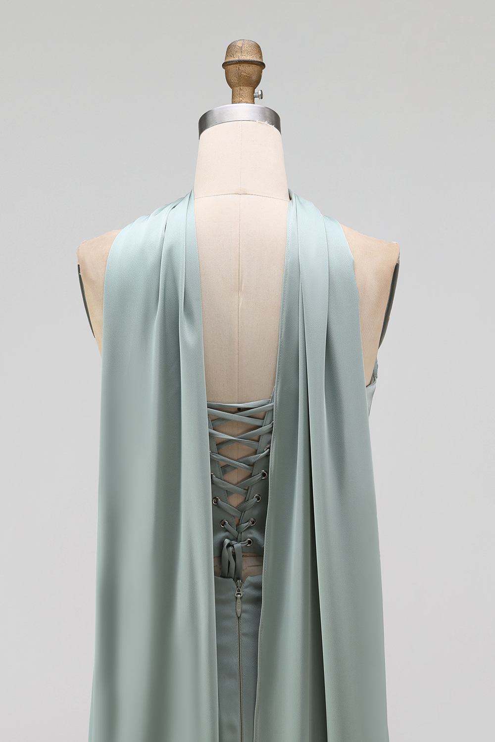 Evening Formal Dress Black Strapless Satin Maxi Dress with Scarf