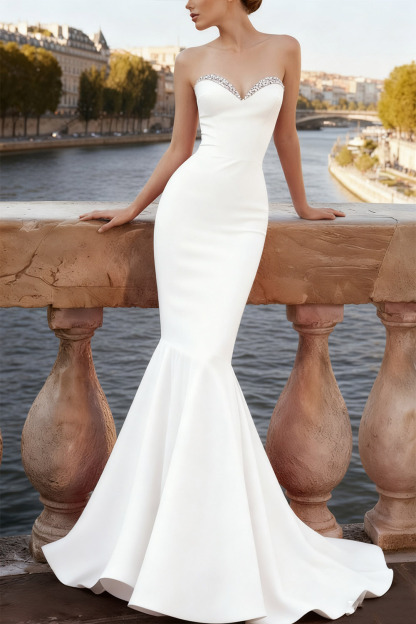 Elegant Evening Prom Dress Red Mermaid Strapless Maxi Dress