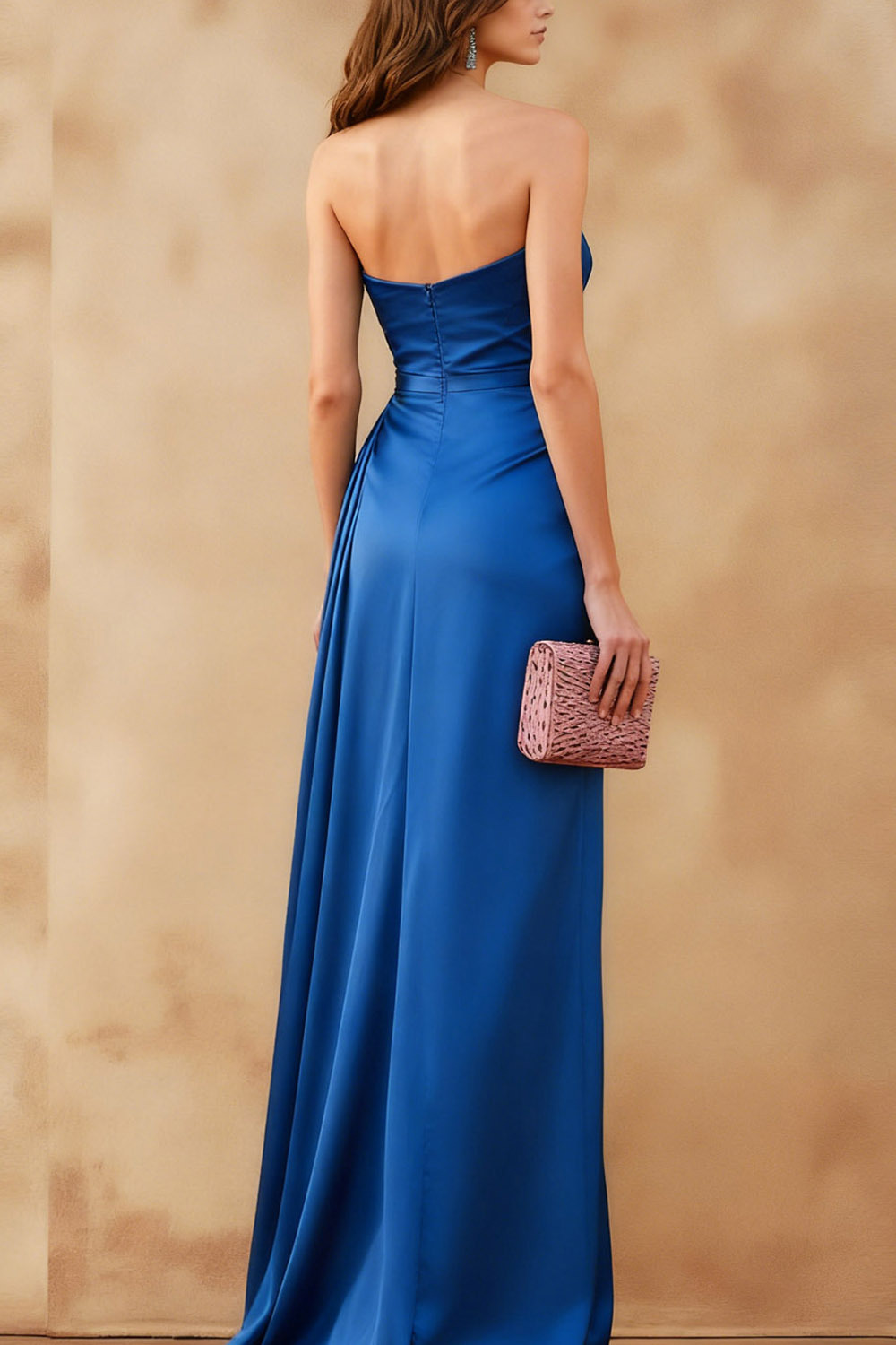 Royal Blue Formal Dress A-Line Sweetheart Ruched Satin Maxi Dress with Slit 