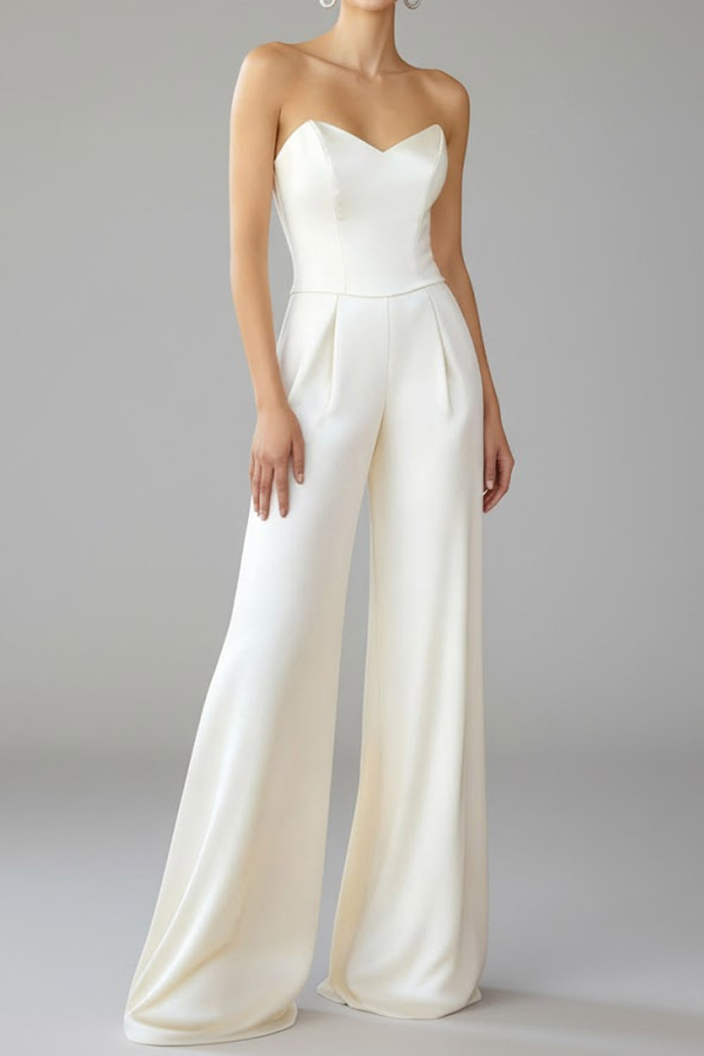 White Formal Jumpsuit Strapless Lace-Up Back Jumpsuit