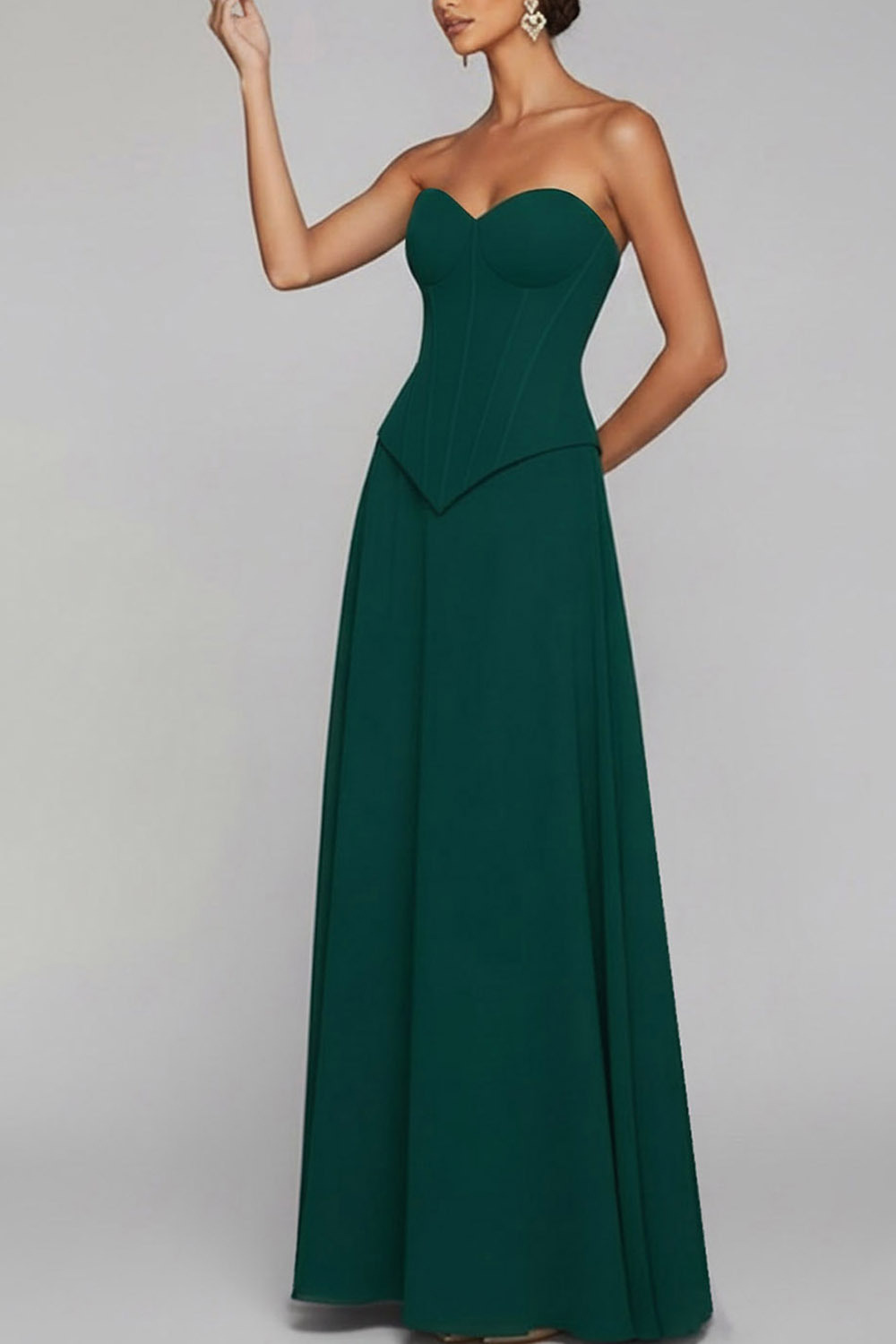 Emerald Green Formal Evening Dress Strapless Corset Lace-Up Maxi Dress
