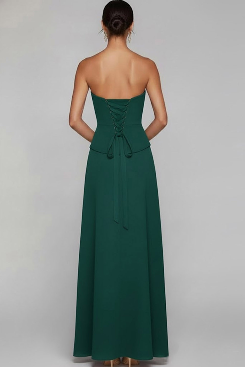 Emerald Green Formal Evening Dress Strapless Corset Lace-Up Maxi Dress